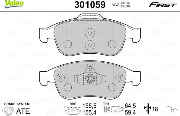 Valeo 301059 - Kit pastiglie freno, Freno a disco autozon.pro