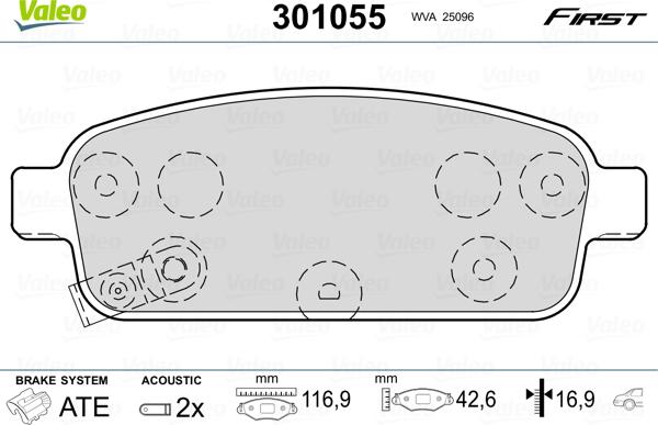 Valeo 301055 - Kit pastiglie freno, Freno a disco autozon.pro