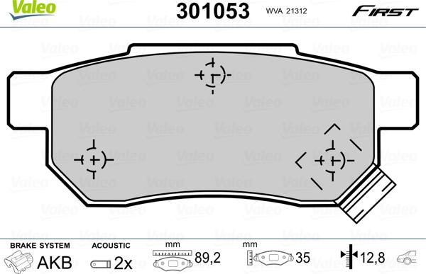 Valeo 301053 - Kit pastiglie freno, Freno a disco autozon.pro