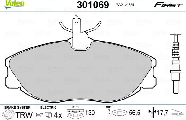 Valeo 301069 - Kit pastiglie freno, Freno a disco autozon.pro