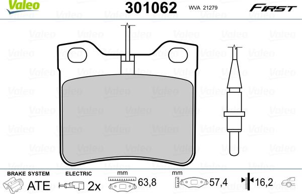 Valeo 301062 - Kit pastiglie freno, Freno a disco autozon.pro