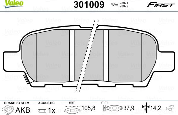 Valeo 301009 - Kit pastiglie freno, Freno a disco autozon.pro