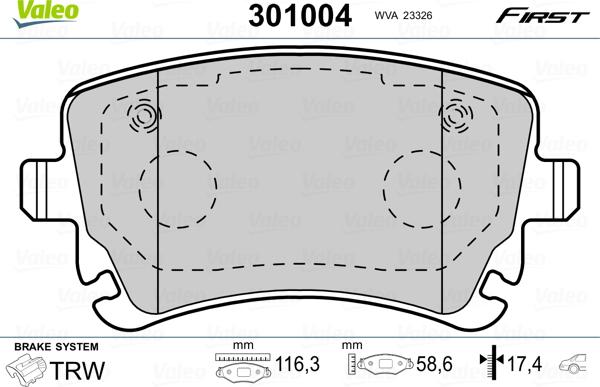 Valeo 301004 - Kit pastiglie freno, Freno a disco autozon.pro