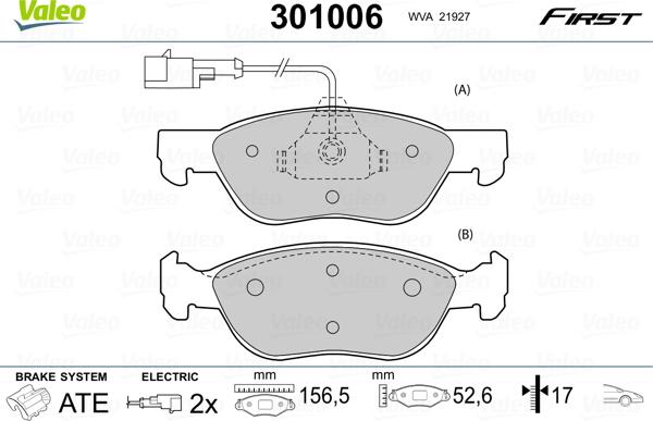 Valeo 301006 - Kit pastiglie freno, Freno a disco autozon.pro