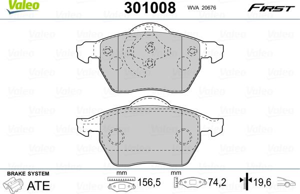 Valeo 301008 - Kit pastiglie freno, Freno a disco autozon.pro