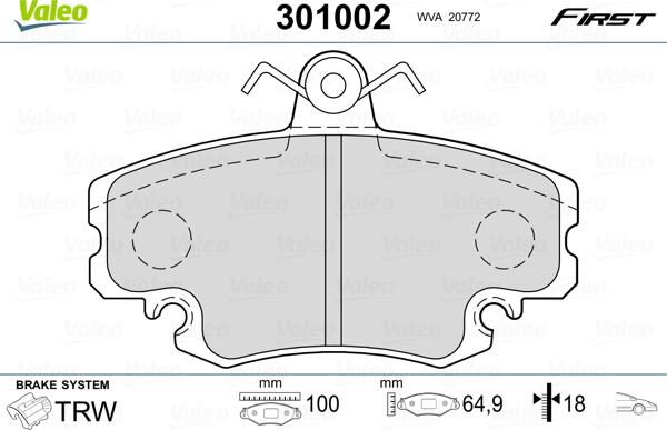 Valeo 301002 - Kit pastiglie freno, Freno a disco autozon.pro