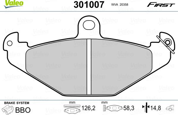 Valeo 301007 - Kit pastiglie freno, Freno a disco autozon.pro