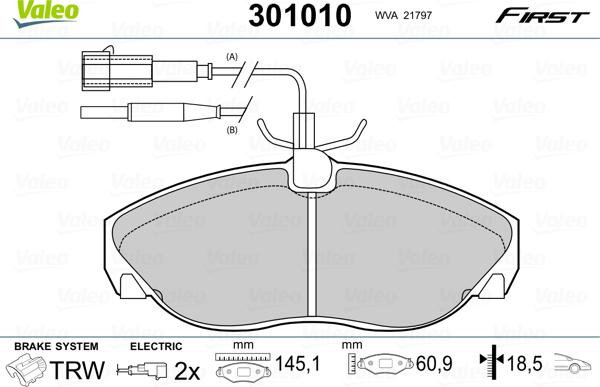 Valeo 301010 - Kit pastiglie freno, Freno a disco autozon.pro