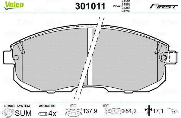 Valeo 301011 - Kit pastiglie freno, Freno a disco autozon.pro