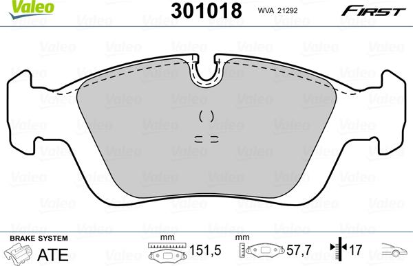 Valeo 301018 - Kit pastiglie freno, Freno a disco autozon.pro