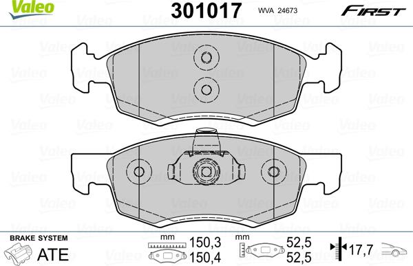 Valeo 301017 - Kit pastiglie freno, Freno a disco autozon.pro