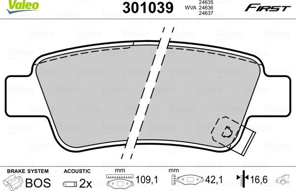 Valeo 301039 - Kit pastiglie freno, Freno a disco autozon.pro