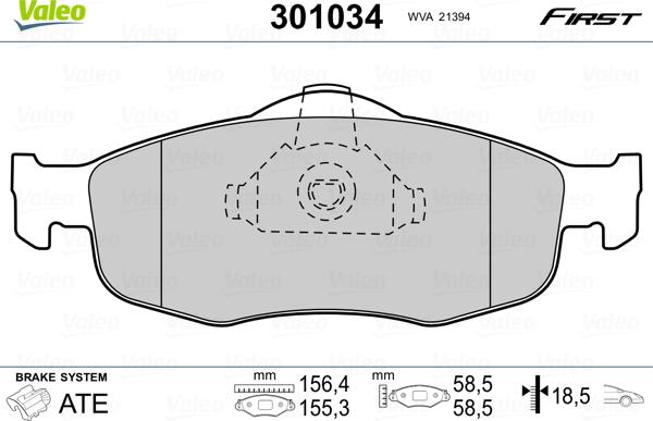 Valeo 301034 - Kit pastiglie freno, Freno a disco autozon.pro