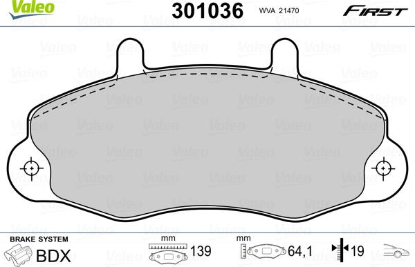 Valeo 301036 - Kit pastiglie freno, Freno a disco autozon.pro