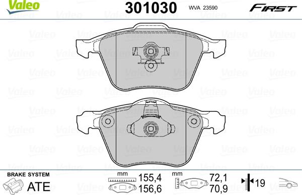 Valeo 301030 - Kit pastiglie freno, Freno a disco autozon.pro