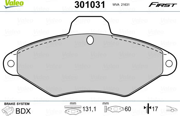 Valeo 301031 - Kit pastiglie freno, Freno a disco autozon.pro