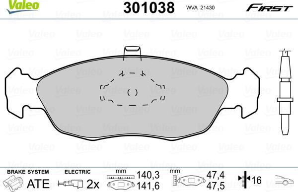 Valeo 301038 - Kit pastiglie freno, Freno a disco autozon.pro