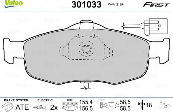 Valeo 301033 - Kit pastiglie freno, Freno a disco autozon.pro