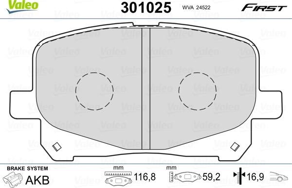 Valeo 301025 - Kit pastiglie freno, Freno a disco autozon.pro