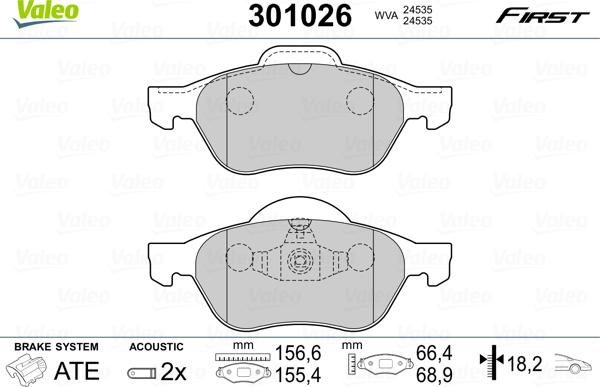 Valeo 301026 - Kit pastiglie freno, Freno a disco autozon.pro