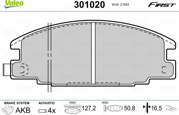 Valeo 301020 - Kit pastiglie freno, Freno a disco autozon.pro