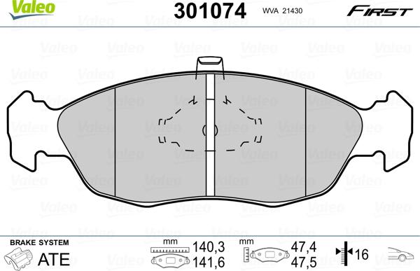 Valeo 301074 - Kit pastiglie freno, Freno a disco autozon.pro