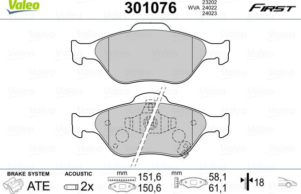 Valeo 301076 - Kit pastiglie freno, Freno a disco autozon.pro