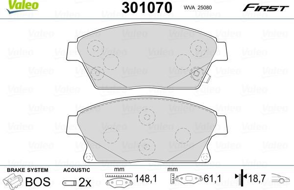 Valeo 301070 - Kit pastiglie freno, Freno a disco autozon.pro