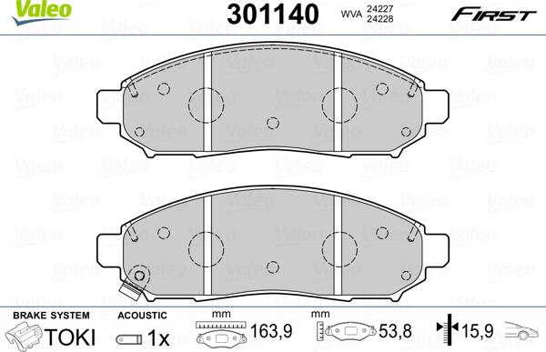 Valeo 301140 - Kit pastiglie freno, Freno a disco autozon.pro