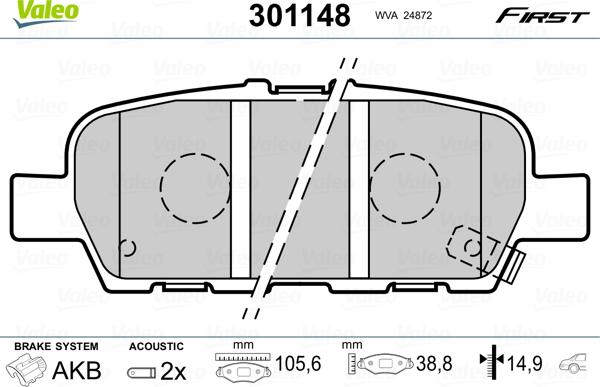 Valeo 301148 - Kit pastiglie freno, Freno a disco autozon.pro