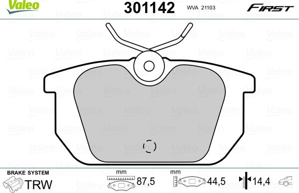 Valeo 301142 - Kit pastiglie freno, Freno a disco autozon.pro