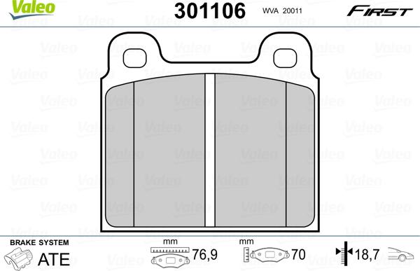 Valeo 301106 - Kit pastiglie freno, Freno a disco autozon.pro