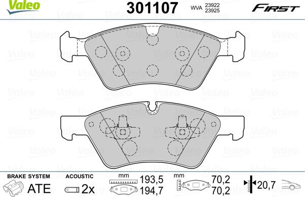 Valeo 301107 - Kit pastiglie freno, Freno a disco autozon.pro