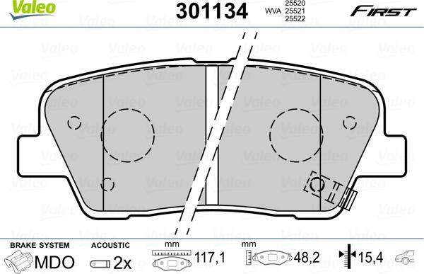 Valeo 301134 - Kit pastiglie freno, Freno a disco autozon.pro