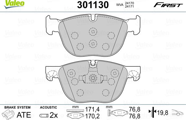 Valeo 301130 - Kit pastiglie freno, Freno a disco autozon.pro