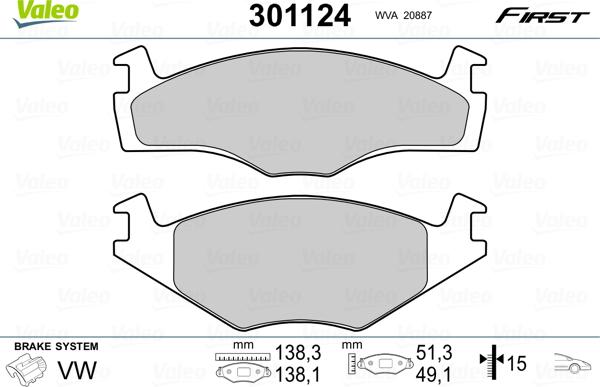 Valeo 301124 - Kit pastiglie freno, Freno a disco autozon.pro