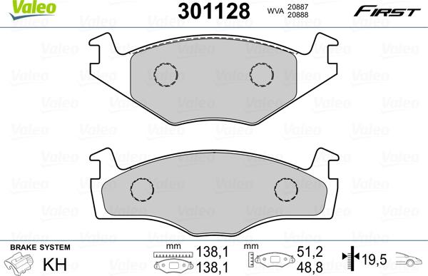 Valeo 301128 - Kit pastiglie freno, Freno a disco autozon.pro