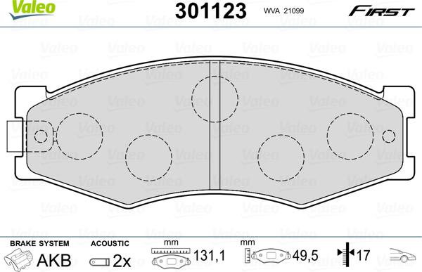 Valeo 301123 - Kit pastiglie freno, Freno a disco autozon.pro