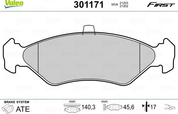 Valeo 301171 - Kit pastiglie freno, Freno a disco autozon.pro