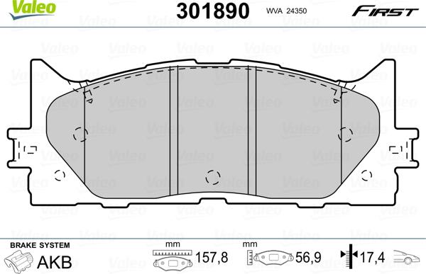 Valeo 301890 - Kit pastiglie freno, Freno a disco autozon.pro