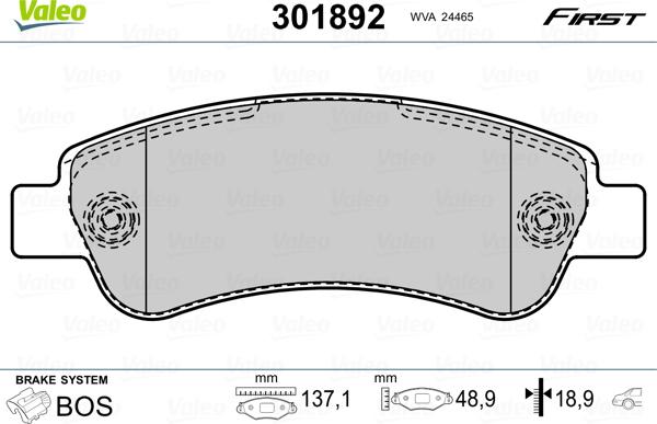 Valeo 301892 - Kit pastiglie freno, Freno a disco autozon.pro