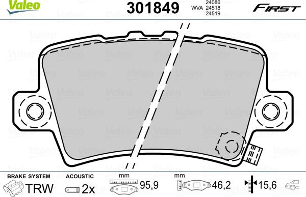 Valeo 301849 - Kit pastiglie freno, Freno a disco autozon.pro