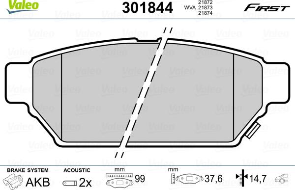 Valeo 301844 - Kit pastiglie freno, Freno a disco autozon.pro