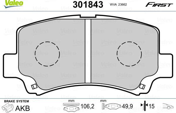 Valeo 301843 - Kit pastiglie freno, Freno a disco autozon.pro