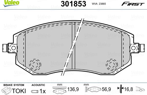 Valeo 301853 - Kit pastiglie freno, Freno a disco autozon.pro