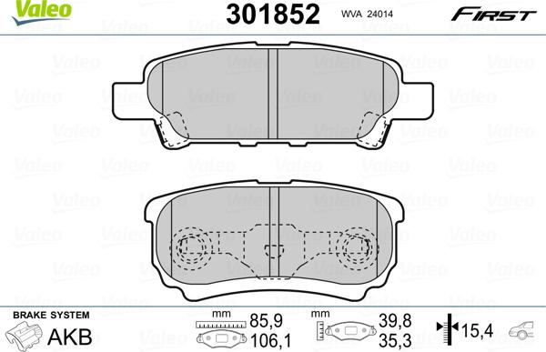 Valeo 301852 - Kit pastiglie freno, Freno a disco autozon.pro