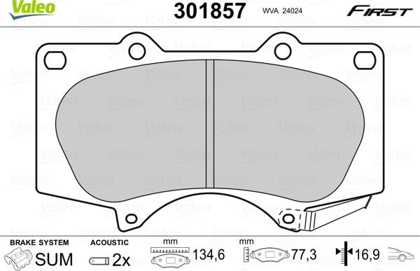 Valeo 301857 - Kit pastiglie freno, Freno a disco autozon.pro