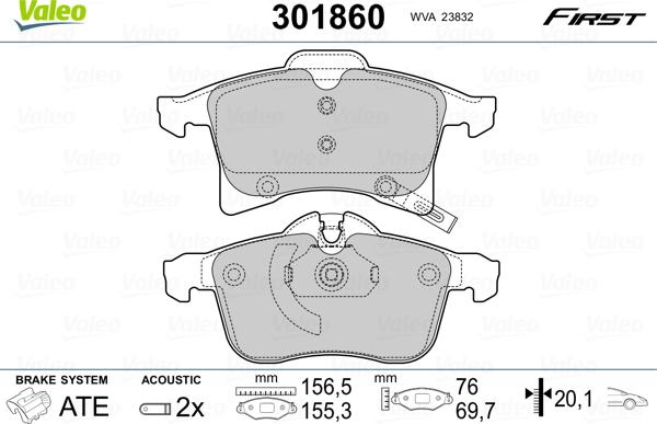 Valeo 301860 - Kit pastiglie freno, Freno a disco autozon.pro