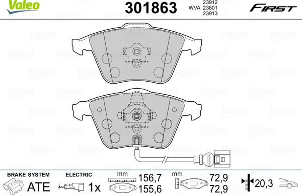 Valeo 301863 - Kit pastiglie freno, Freno a disco autozon.pro