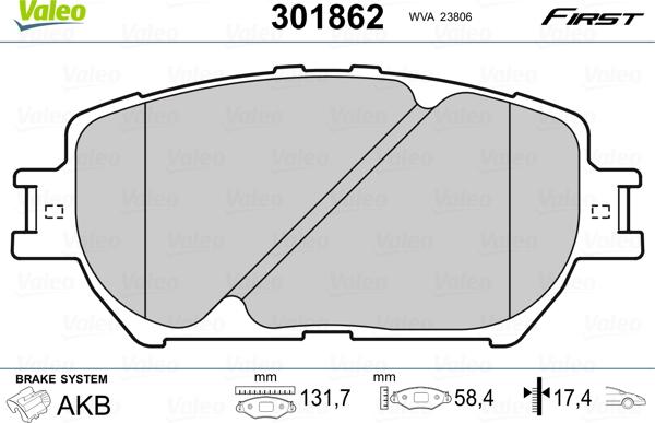 Valeo 301862 - Kit pastiglie freno, Freno a disco autozon.pro